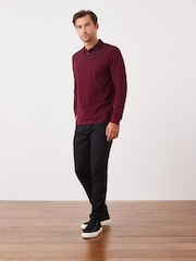 Burgundy Red Oxford Long Sleeve Pique Polo Shirt - Image 3 of 7