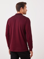 Burgundy Red Oxford Long Sleeve Pique Polo Shirt - Image 4 of 7