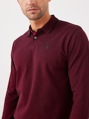 Burgundy Red Oxford Long Sleeve Pique Polo Shirt - Image 5 of 7