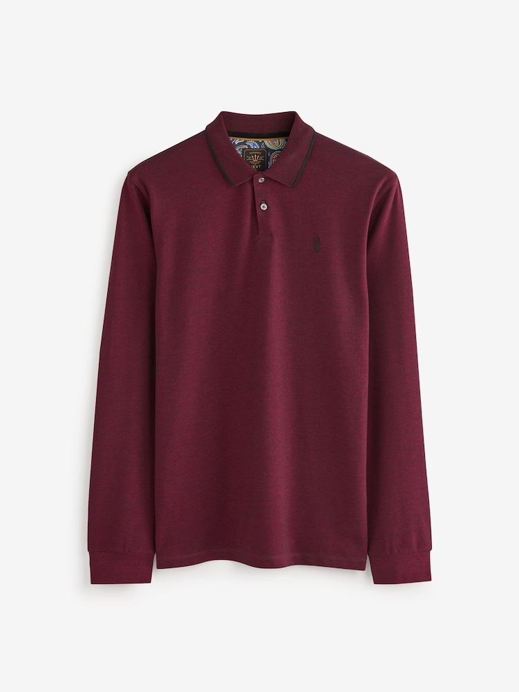 Burgundy Red Oxford Long Sleeve Pique Polo Shirt - Image 7 of 7