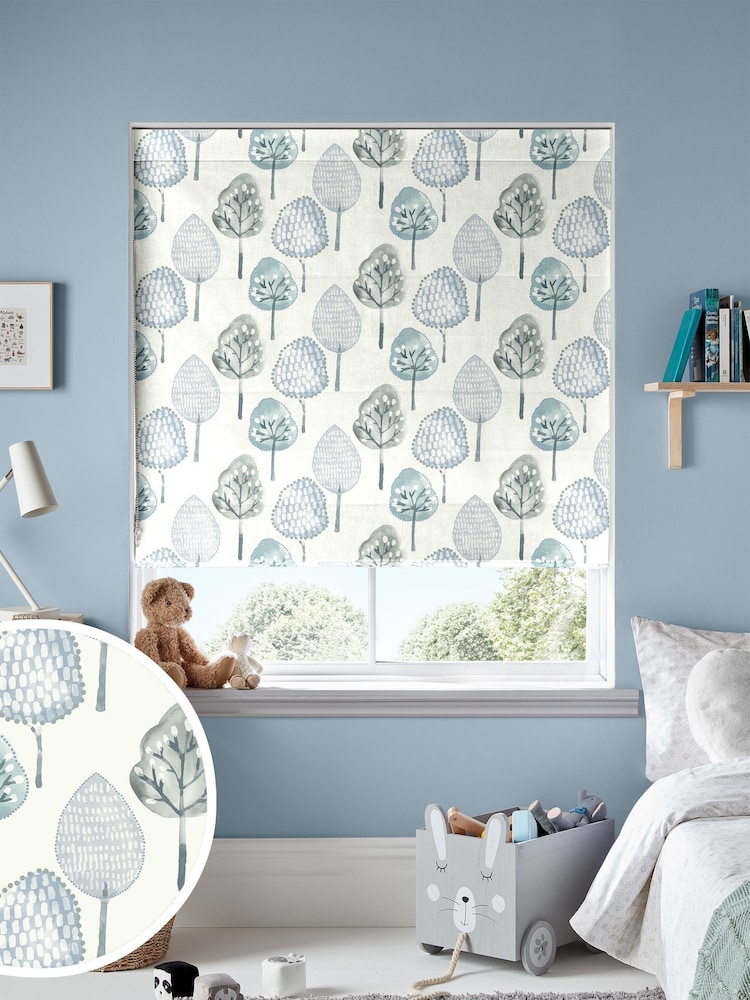 Sky Blue Trees Made To Measure Roman 100% Cotton Blind - Image 1 of 5