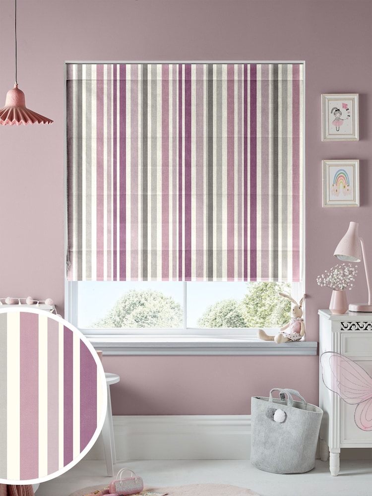 Pink Stripe Made To Measure Roman 100% Cotton Blind - Image 1 of 6
