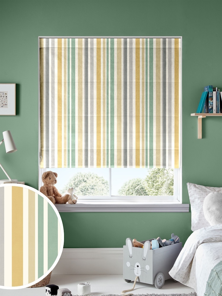 Yellow Multi Kids Stripe Made To Measure Roman 100% Cotton Blind - Image 1 of 6