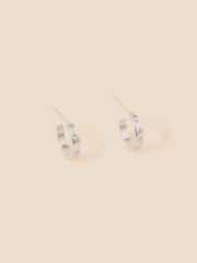 Accessorize White Recycled Sterling Silver Sparkle Station Hoops Earrings - Image 1 of 1