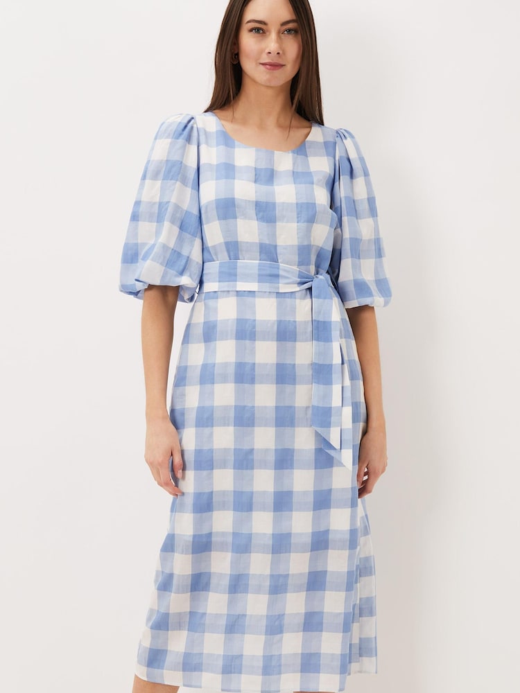Phase Eight Blue Alina Check Midi Dress - Image 1 of 6 Phase Eight Blue Alina Check Midi Dress - Image 1 of 6