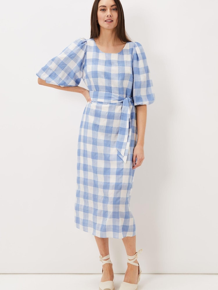 Phase Eight Blue Alina Check Midi Dress - Image 2 of 6 Phase Eight Blue Alina Check Midi Dress - Image 2 of 6