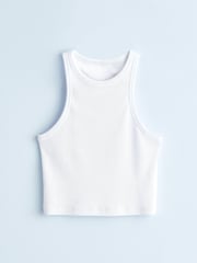 White Ribbed Cropped Racer Tank - Image 4 of 9