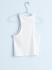 White Ribbed Cropped Racer Tank - Image 5 of 9