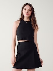 Black Ribbed Cropped Racer Tank - Image 1 of 9