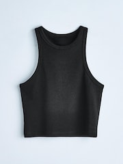Black Ribbed Cropped Racer Tank - Image 4 of 9