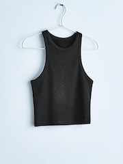Black Ribbed Cropped Racer Tank - Image 5 of 9