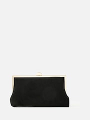 Accessorize Black Suedette Clip Frame Clutch Bag - Image 2 of 3