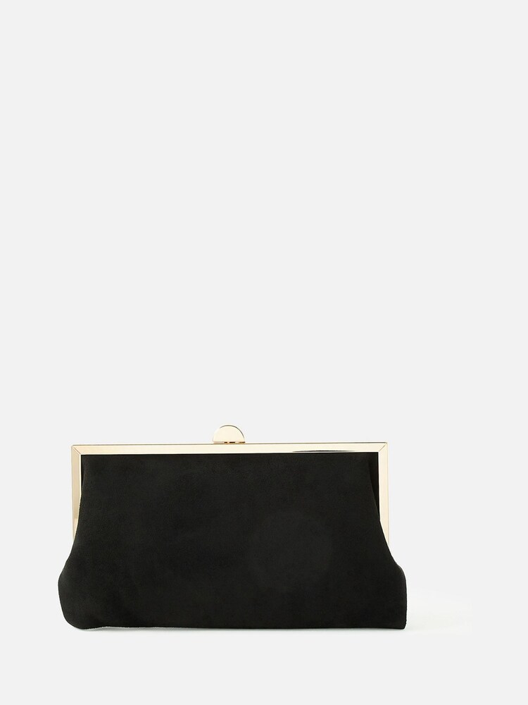 Accessorize Black Suedette Clip Frame Clutch Bag - Image 2 of 3