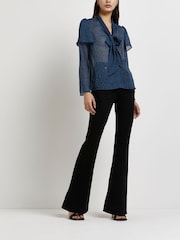 River Island Blue Pussybow Animal Chiffon Top - Image 4 of 5
