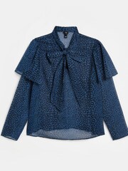 River Island Blue Pussybow Animal Chiffon Top - Image 5 of 5
