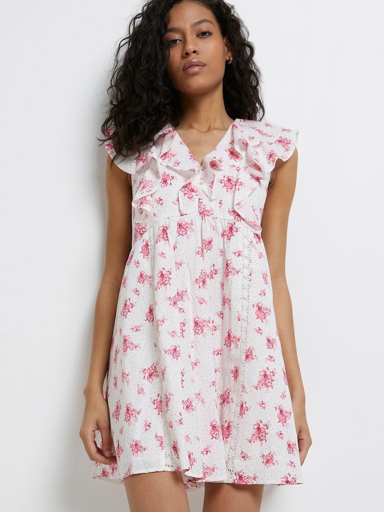 River Island Pink Medium Frill Smock Mini Dress - Image 1 of 4 River Island Pink Medium Frill Smock Mini Dress - Image 1 of 4