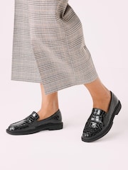 Black Forever Comfort® Croc Effect Patent Loafers - Image 1 of 6