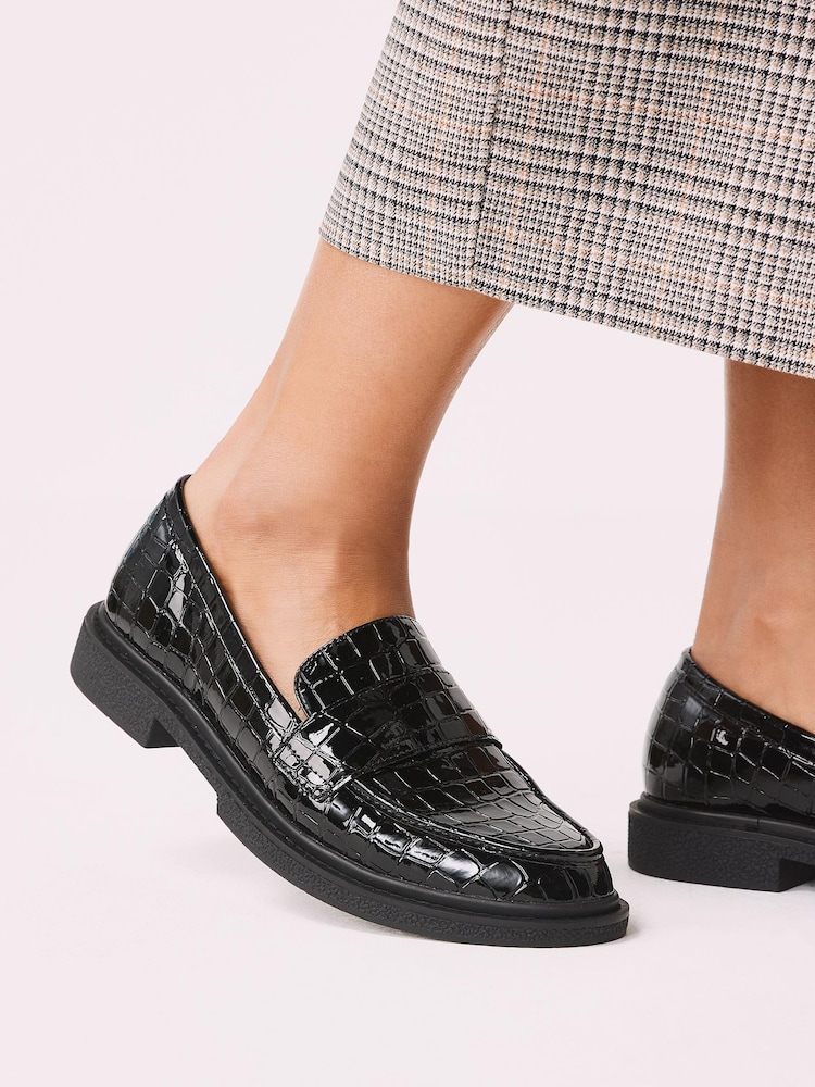 Black Forever Comfort® Croc Effect Patent Loafers - Image 2 of 6