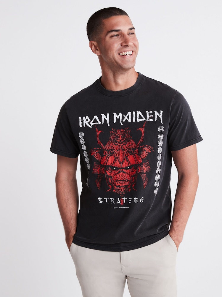 Iron Maiden Grey Acid Wash Regular Fit Band Cotton T-Shirt - Image 1 of 6