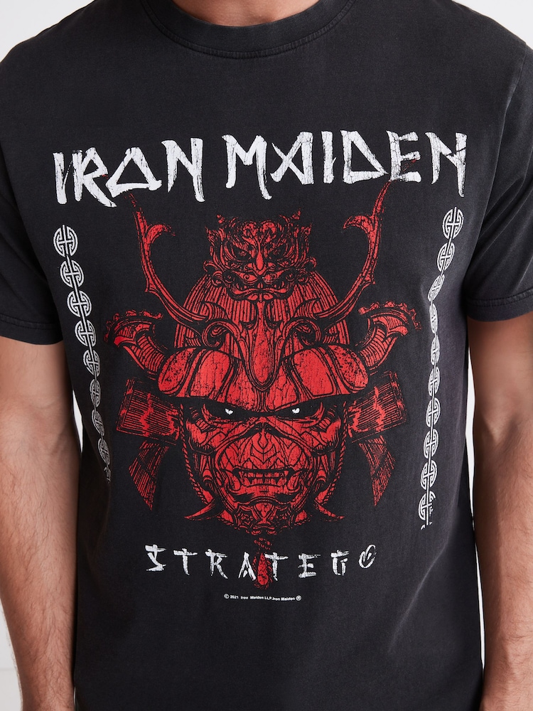 Iron Maiden Grey Acid Wash Regular Fit Band Cotton T-Shirt - Image 4 of 6