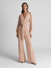 Reiss Pink Elsa Long Sleeve Wide Leg Jumpsuit - Image 3 of 6