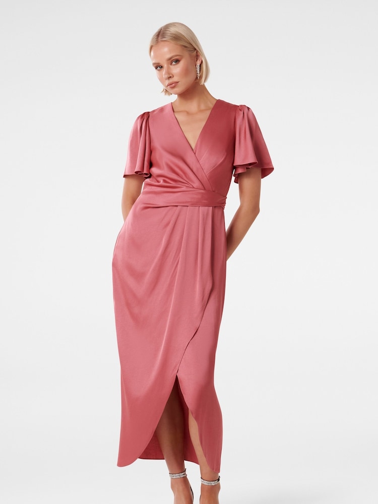Forever New Pink Forever New Estelle Flutter Sleeve Midi Dress - Image 1 of 4