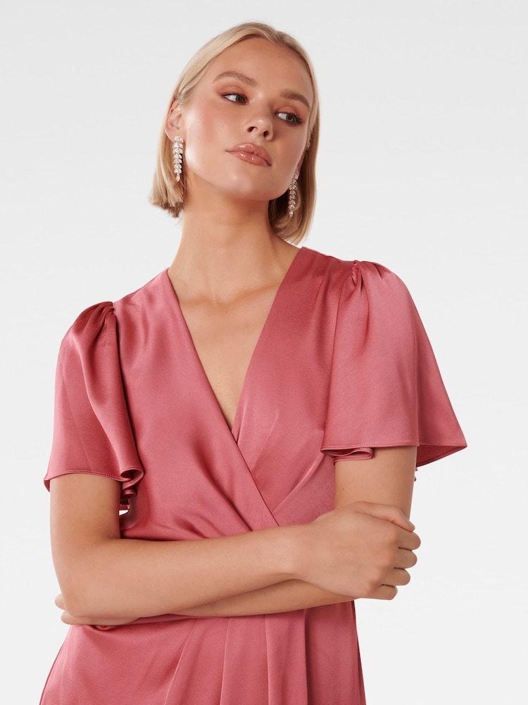 Forever New Pink Forever New Estelle Flutter Sleeve Midi Dress - Image 2 of 4