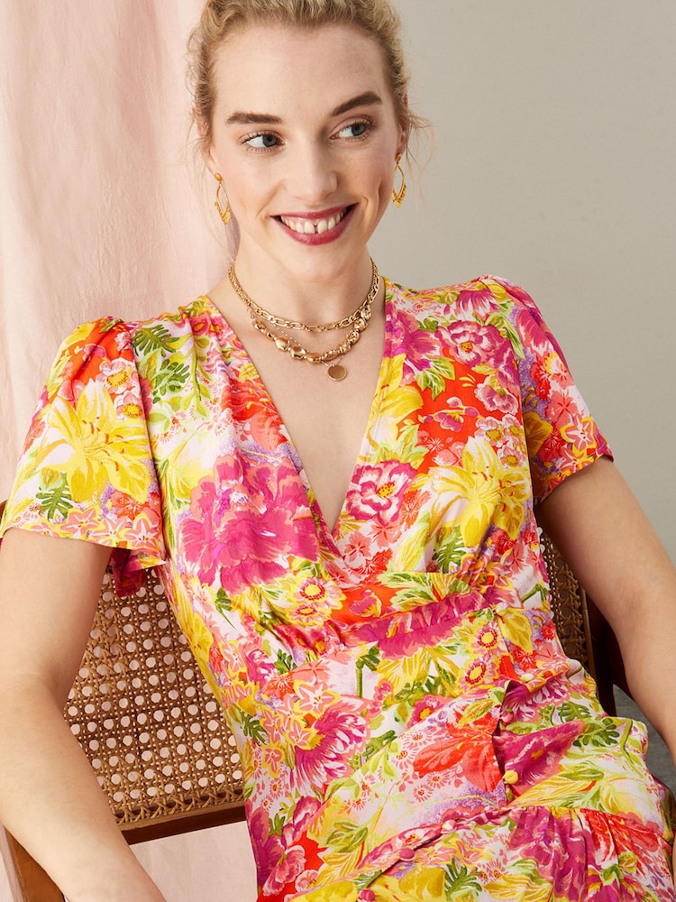 Monsoon Yellow Oskana Floral Wrap Dress - Image 3 of 4