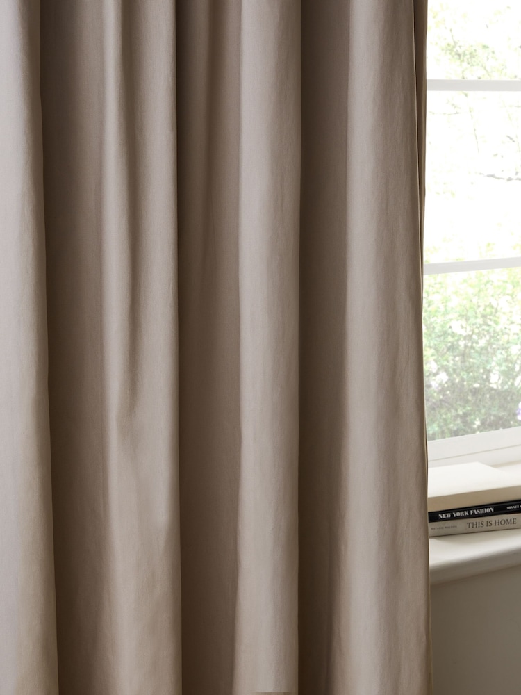 Natural Dark Cotton Blackout/Thermal Pencil Pleat Curtains - Image 6 of 8