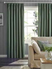Green Sage Cotton Blackout/Thermal Pencil Pleat Curtains - Image 1 of 8
