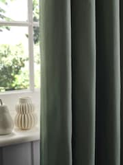 Green Sage Cotton Blackout/Thermal Pencil Pleat Curtains - Image 6 of 8