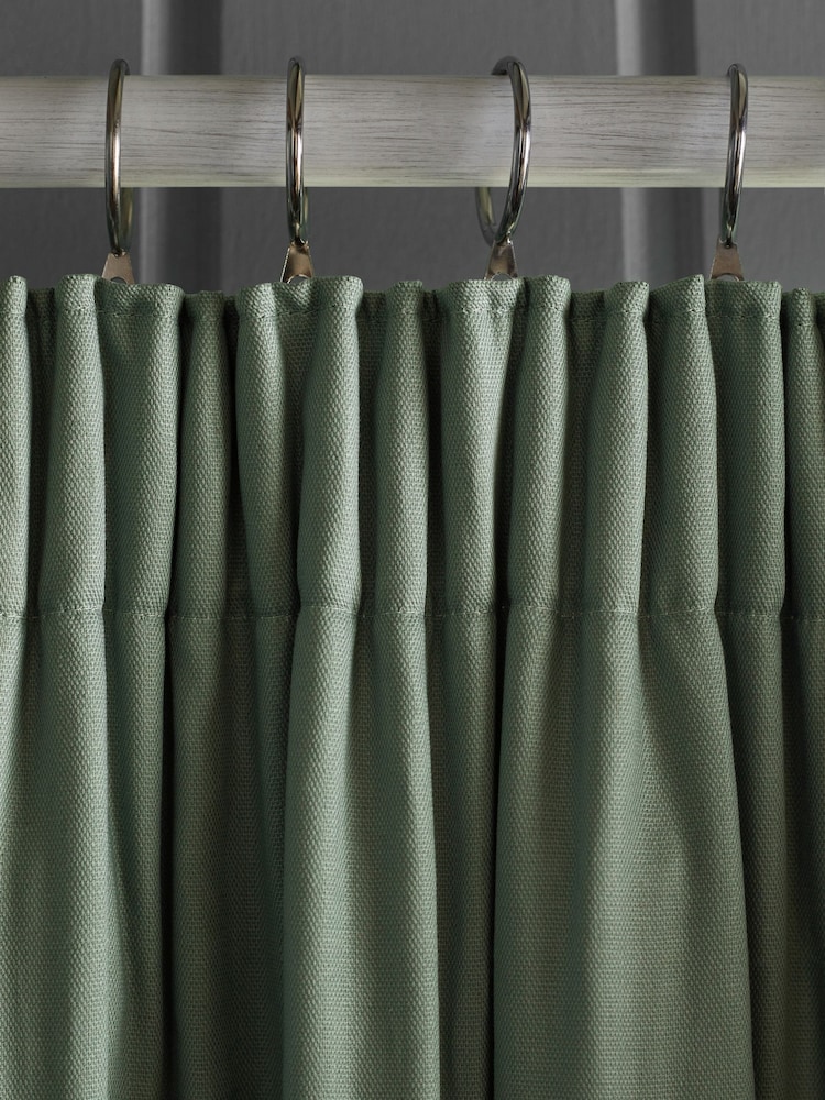 Green Sage Cotton Blackout/Thermal Pencil Pleat Curtains - Image 7 of 8