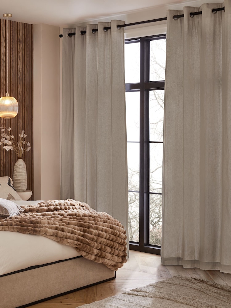Natural Dark Cotton Super Thermal Eyelet Curtains - Image 1 of 7