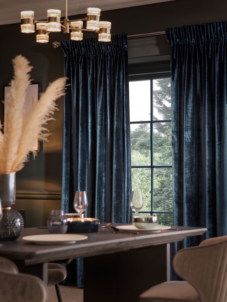 Navy Blue Collection Luxe Heavyweight Lined Plush Velvet Pencil Pleat Curtains - Image 1 of 6