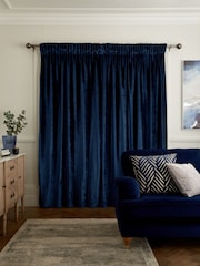 Navy Blue Collection Luxe Heavyweight Lined Plush Velvet Pencil Pleat Curtains - Image 2 of 6