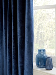 Navy Blue Collection Luxe Heavyweight Lined Plush Velvet Pencil Pleat Curtains - Image 4 of 6