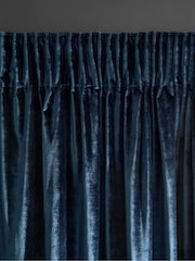 Navy Blue Collection Luxe Heavyweight Lined Plush Velvet Pencil Pleat Curtains - Image 5 of 6