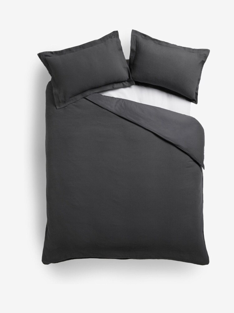 Charcoal Grey Waffle Duvet Cover and Pillowcase Set - Image 2 of 3