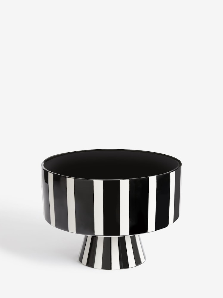 Rockett St George Black/White Stripe Footed Bowl - Image 2 of 3 Rockett St George Black/White Stripe Footed Bowl - Image 2 of 3
