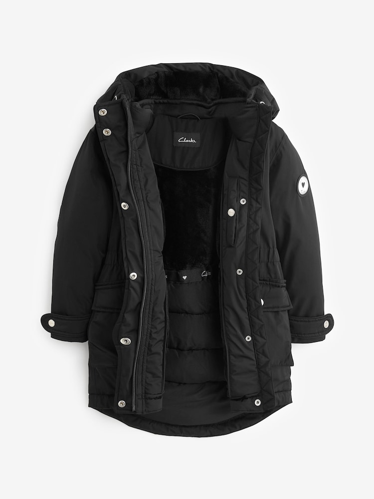Clarks Black Waterproof Girls Parka Coat - Image 16 of 19