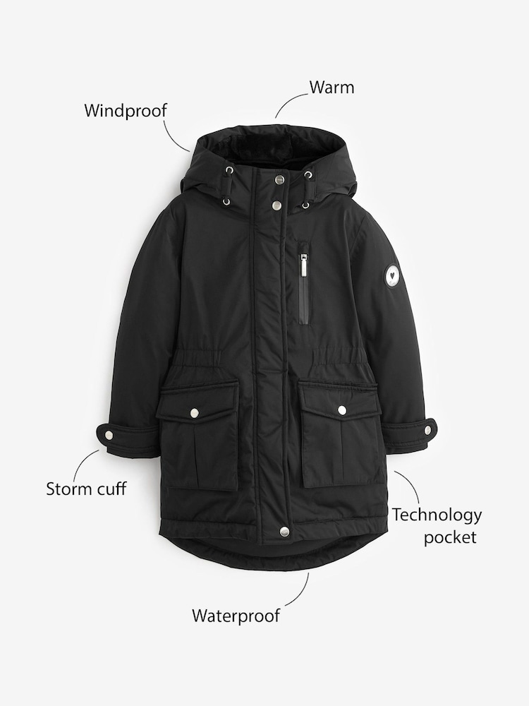 Clarks Black Waterproof Girls Parka Coat - Image 17 of 19