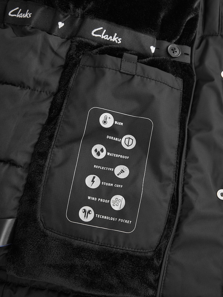 Clarks Black Waterproof Girls Parka Coat - Image 18 of 19