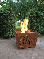 Fallen Fruits Orange Garden Medium Square Rusty Fire Basket - Image 1 of 2