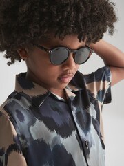 Reiss Blue Fangio Junior Floral Print Cuban Collar Shirt - Image 4 of 7