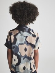 Reiss Blue Fangio Junior Floral Print Cuban Collar Shirt - Image 5 of 7