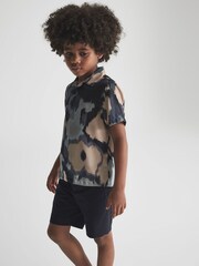 Reiss Blue Fangio Junior Floral Print Cuban Collar Shirt - Image 6 of 7