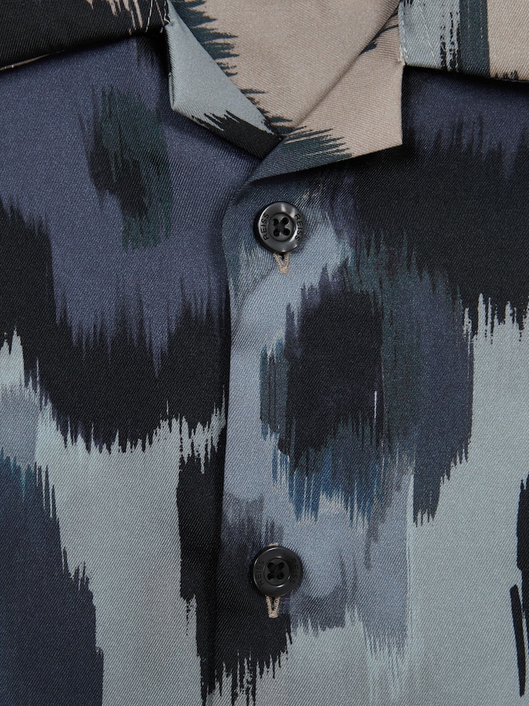Reiss Blue Fangio Junior Floral Print Cuban Collar Shirt - Image 7 of 7