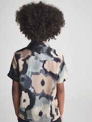 Reiss Blue Fangio Senior Floral Print Cuban Collar Shirt - Image 5 of 7