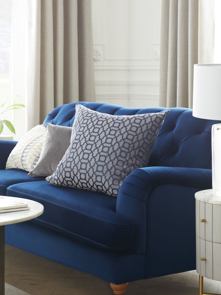 Navy Blue Woven Geometric 59 x 59cm Cushion - Image 1 of 4