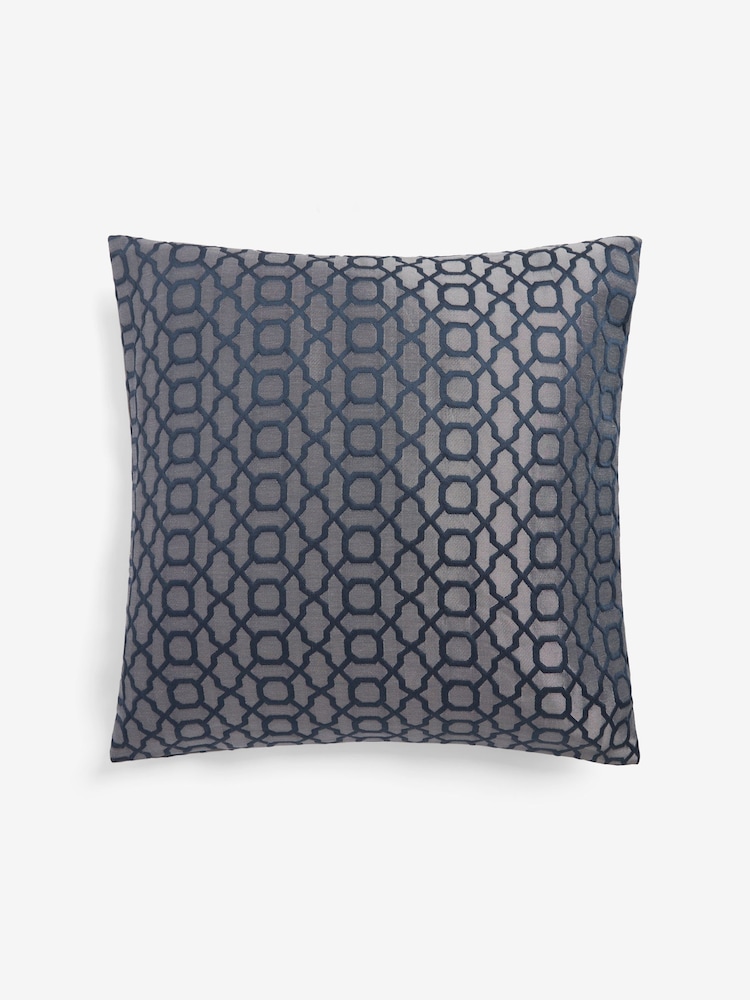 Navy Blue Woven Geometric 59 x 59cm Cushion - Image 2 of 4